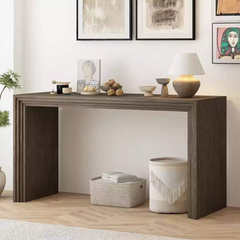Consolle in legno minimalista, tavolo da ingresso moderno scanalato per soggiorno e ingresso