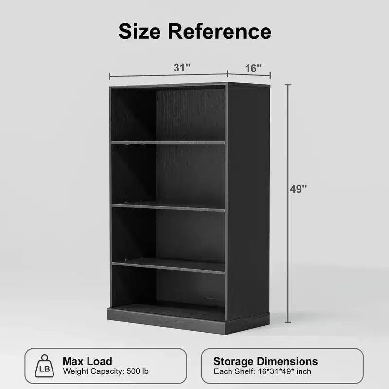 49x31x16 Armadietto libreria in legno senza ante per cucina, camera da letto, soggiorno – Nero