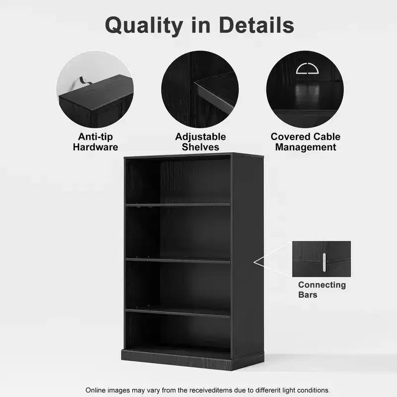 49x31x16 Armadietto libreria in legno senza ante per cucina, camera da letto, soggiorno – Nero