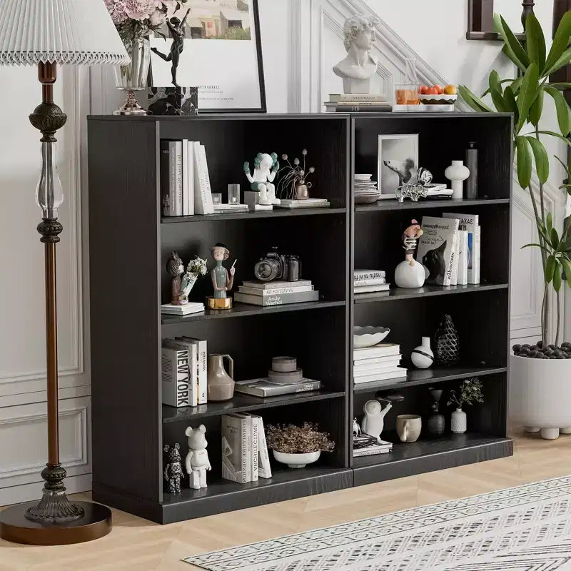49x31x16 Armadietto libreria in legno senza ante per cucina, camera da letto, soggiorno – Nero