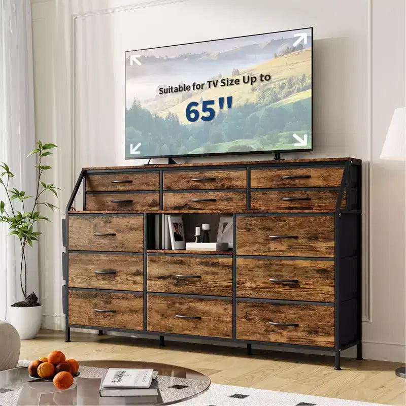 Cassettiera a 14 cassetti con piano in legno e 2 ripiani | Grande organizer portaoggetti in tessuto per camera da letto, soggiorno e armadio