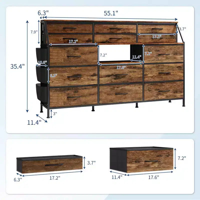 Cassettiera a 14 cassetti con piano in legno e 2 ripiani | Grande organizer portaoggetti in tessuto per camera da letto, soggiorno e armadio