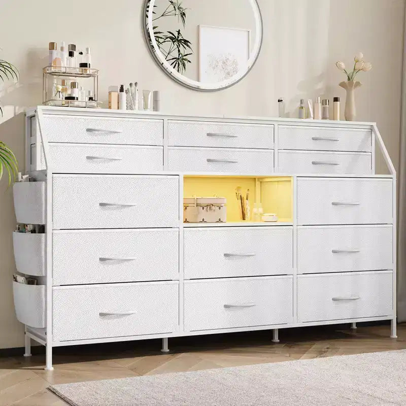 Cassettiera a 14 cassetti con piano in legno e 2 ripiani | Grande organizer portaoggetti in tessuto per camera da letto, soggiorno e armadio