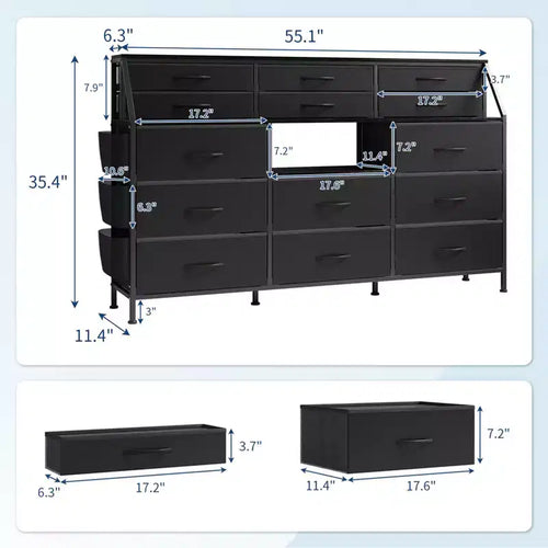 14-Drawer Dresser with Wood Top & 2 Shelves | Large Fabric Storage Organizer for Bedroom, Living Room & Closet