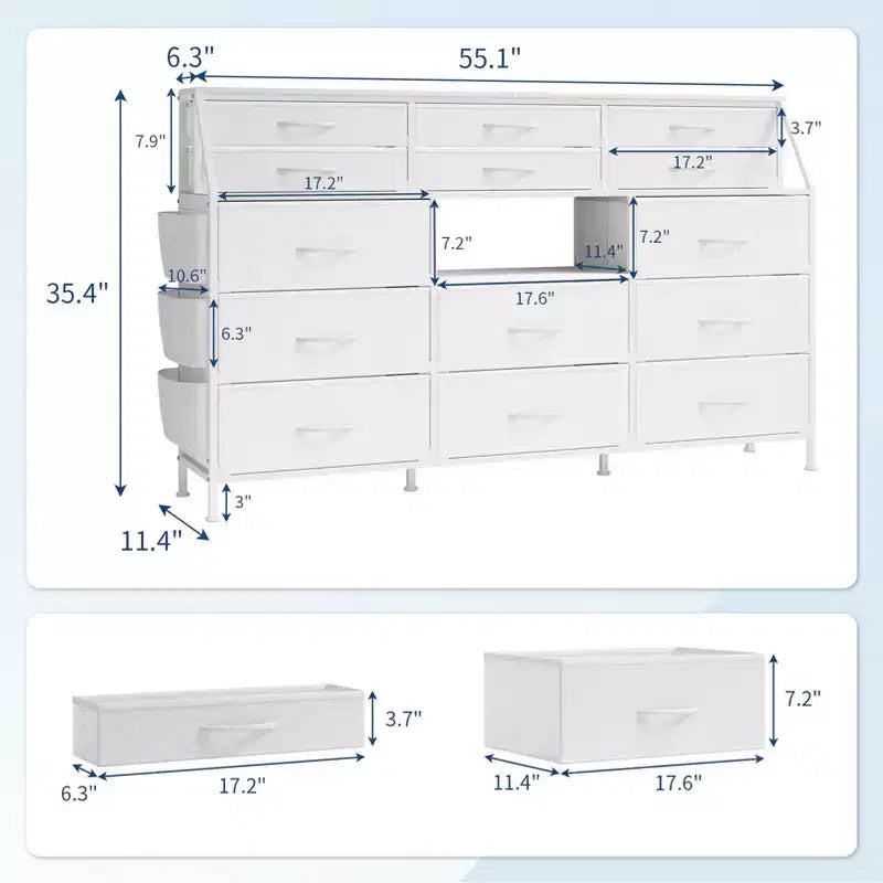 Cassettiera a 14 cassetti con piano in legno e 2 ripiani | Grande organizer portaoggetti in tessuto per camera da letto, soggiorno e armadio