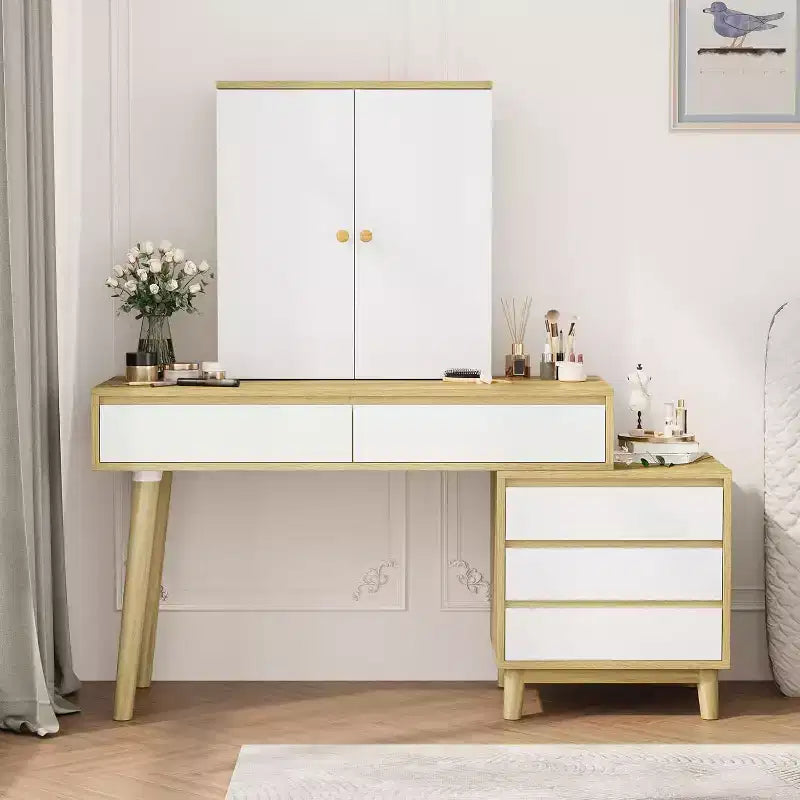 Vanity Desk with Mirror and Lights, Small Makeup Vanity Table with Drawers, Make up Desk for Teen Girls and Women