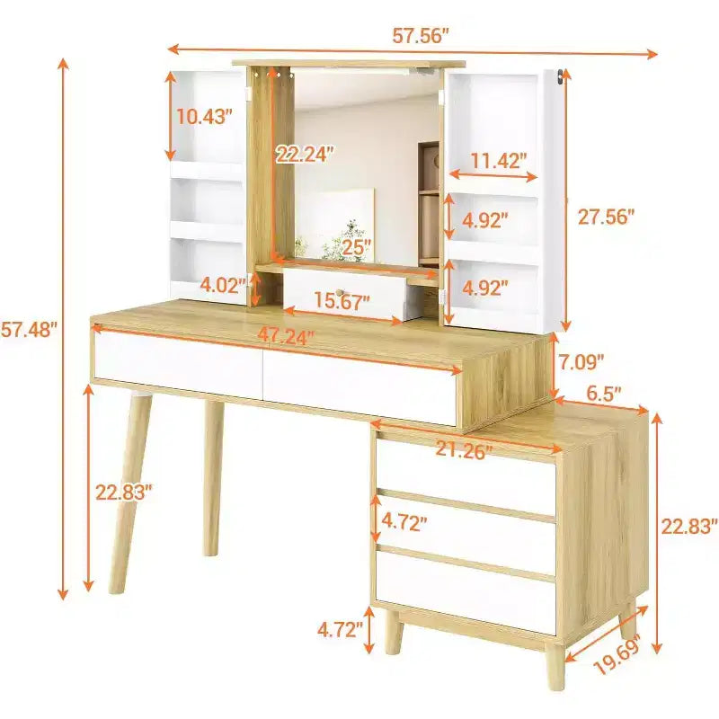 Vanity Desk with Mirror and Lights, Small Makeup Vanity Table with Drawers, Make up Desk for Teen Girls and Women