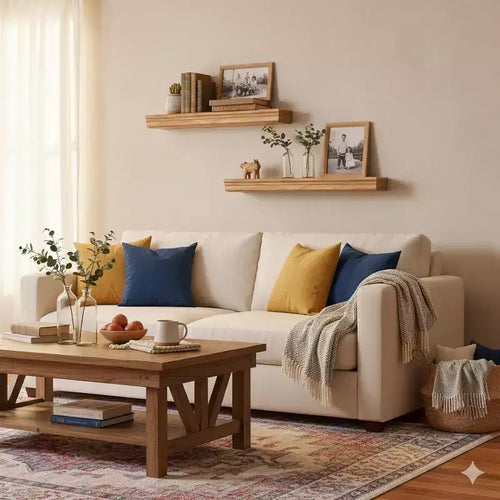 Set di 2 mensole da parete flottanti in MDF color legno naturale per camera da letto, soggiorno e cucina