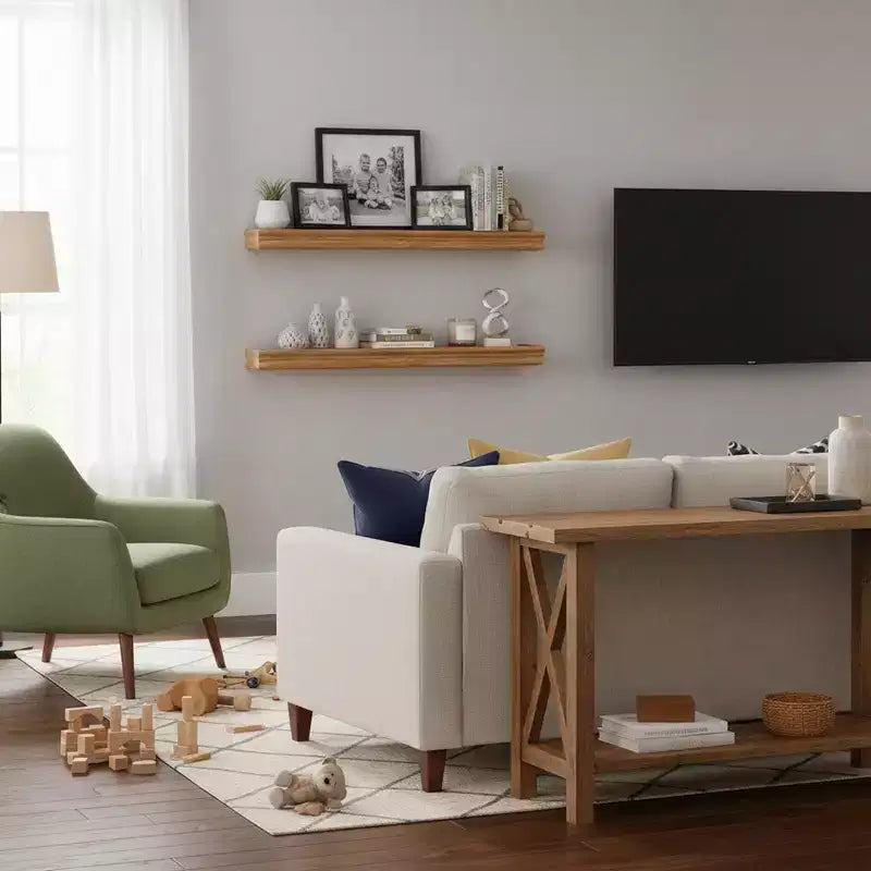 Set di 2 mensole da parete flottanti in MDF color legno naturale per camera da letto, soggiorno e cucina