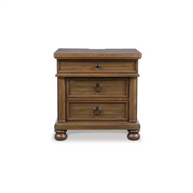 Comodino a 3 cassetti con giunzioni a coda di rondine e porte di ricarica USB-A e USB-C – Legno di Mango Marrone