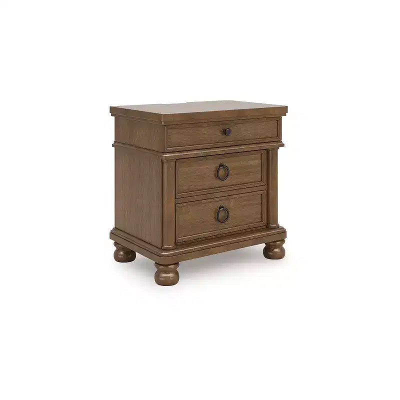 Comodino a 3 cassetti con giunzioni a coda di rondine e porte di ricarica USB-A e USB-C – Legno di Mango Marrone