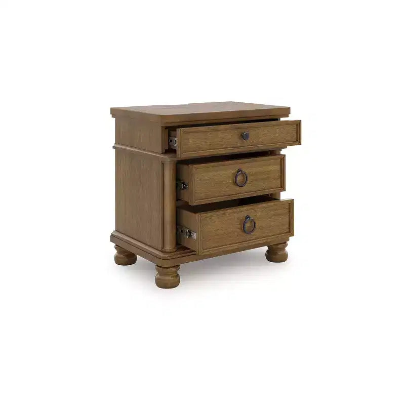 Comodino a 3 cassetti con giunzioni a coda di rondine e porte di ricarica USB-A e USB-C – Legno di Mango Marrone