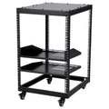 Open Network Rack, Carbon Steel, Height Adjustable 22-40 in, Wall Mount & Free Standing, 2 Trays & Casters, Server Rack Holds IT/AV Equipment.