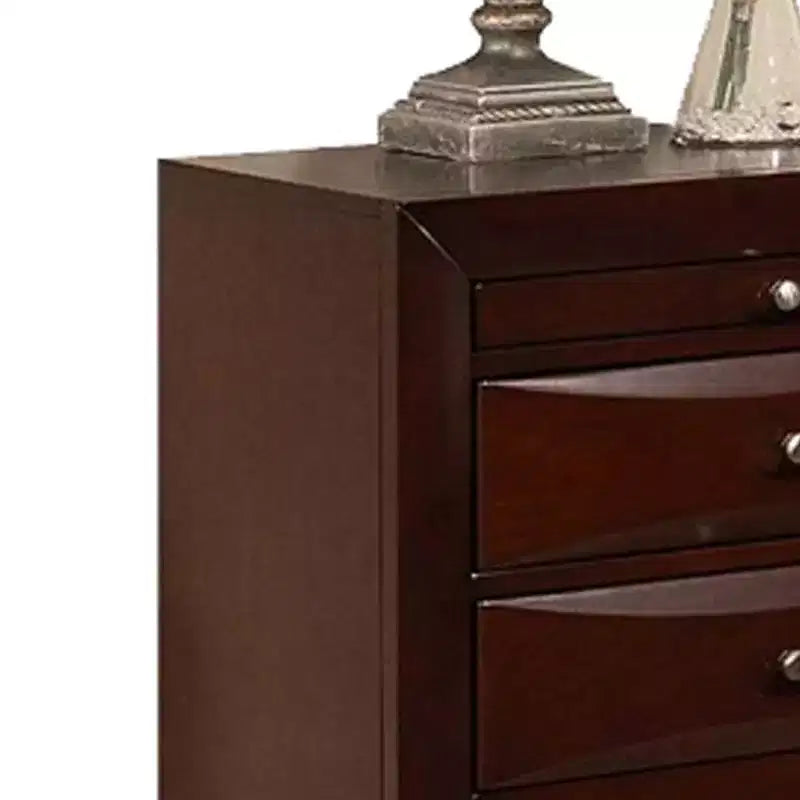 Royal Hampton Style Wooden Nightstand with Three Drawers and Metal Knobs, Brown