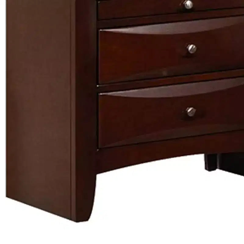 Royal Hampton Style Wooden Nightstand with Three Drawers and Metal Knobs, Brown