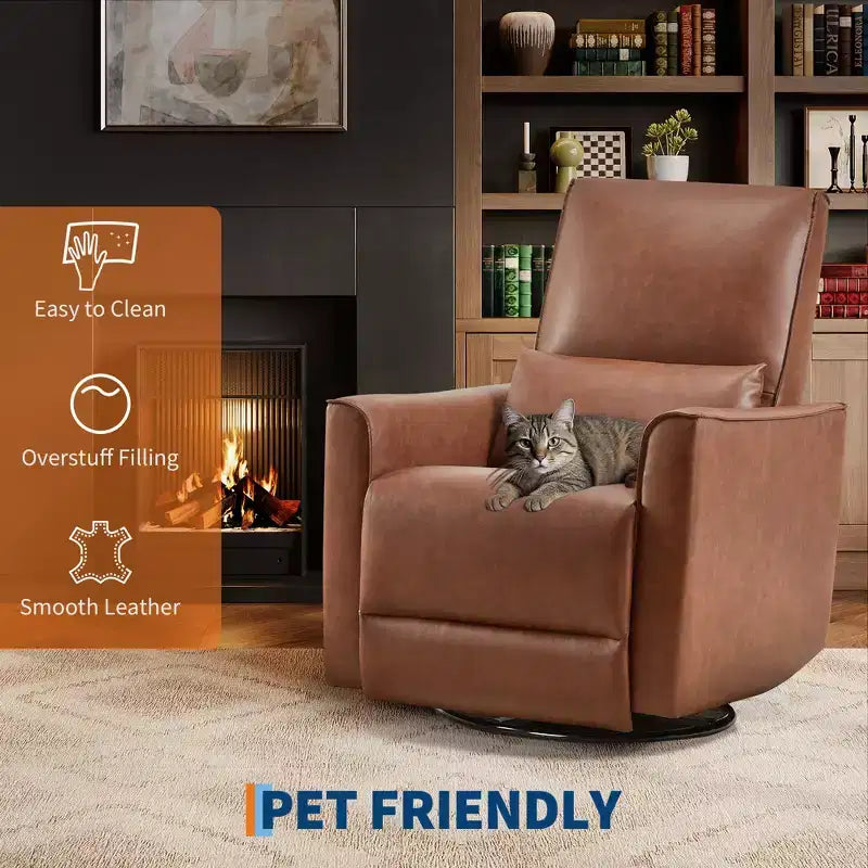 Swivel Rocking Recliner Chair, Manual Recliner Glider, Lumbar Support & Padded Armrest, Comfortable Rocker Recliner, for Living Room, Bedroom