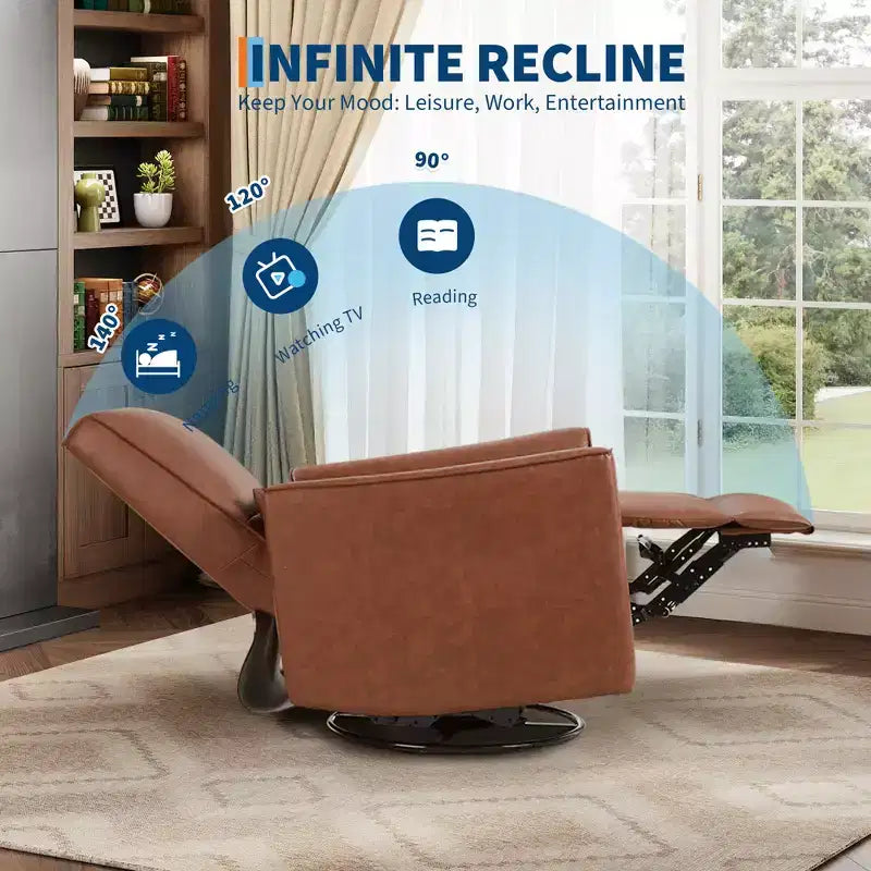 Swivel Rocking Recliner Chair, Manual Recliner Glider, Lumbar Support & Padded Armrest, Comfortable Rocker Recliner, for Living Room, Bedroom