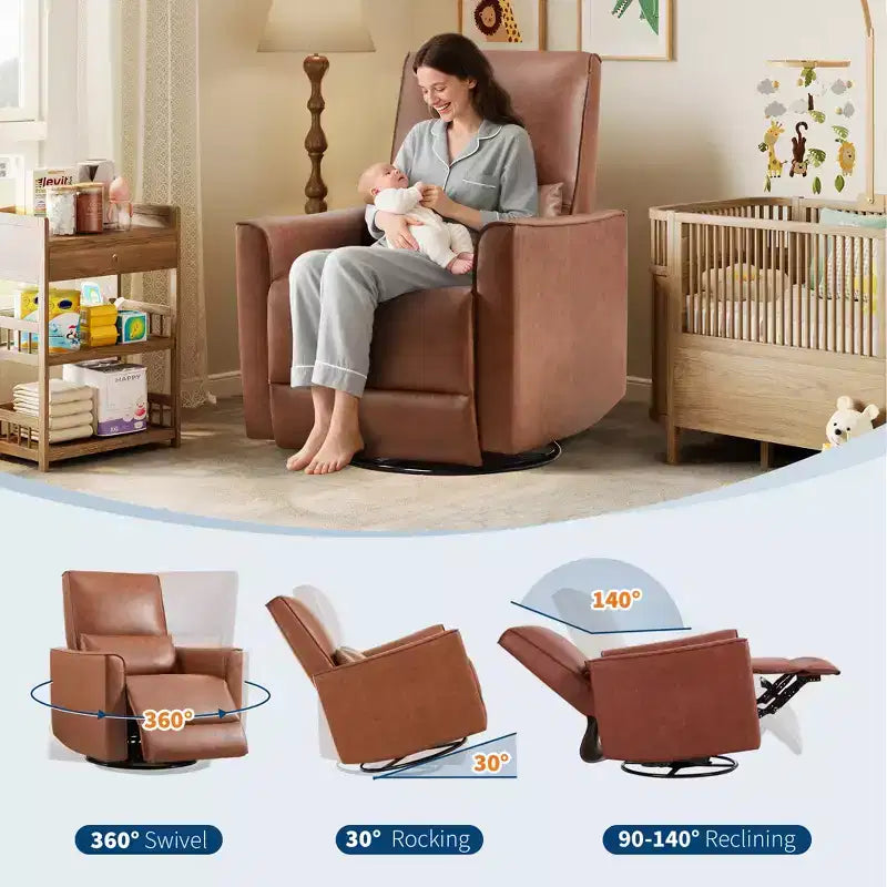 Swivel Rocking Recliner Chair, Manual Recliner Glider, Lumbar Support & Padded Armrest, Comfortable Rocker Recliner, for Living Room, Bedroom