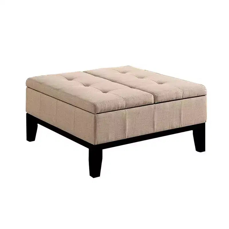 36 Inch Ottoman, Split Storage Lid, Tufted Beige Upholstery, Wood