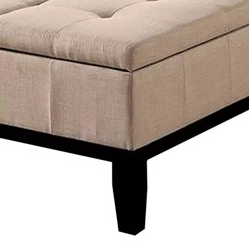 36 Inch Ottoman, Split Storage Lid, Tufted Beige Upholstery, Wood