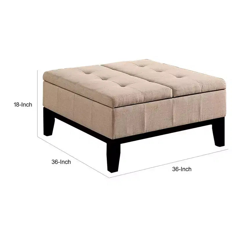 Poggiapiedi 36 pollici, coperchio con scomparto, rivestimento trapuntato beige, legno