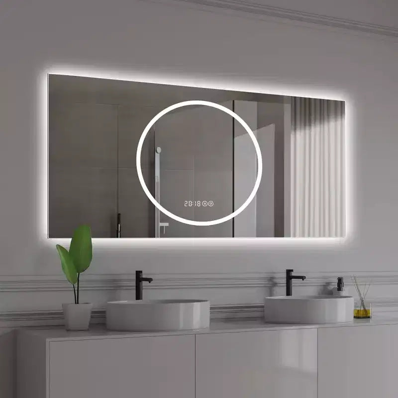 Specchio da bagno a parete 48 x 24 pollici con 3 colori e specchietti da trucco illuminati anti-appannamento dimmerabili a 6 livelli