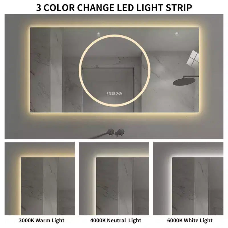 Specchio da bagno a parete 48 x 24 pollici con 3 colori e specchietti da trucco illuminati anti-appannamento dimmerabili a 6 livelli