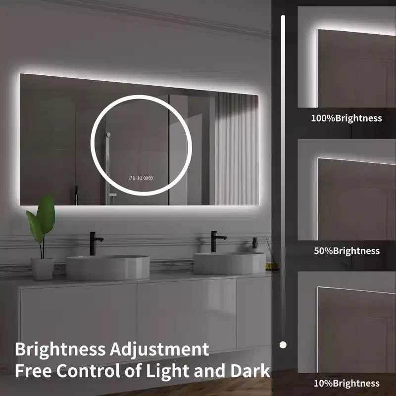 Specchio da bagno a parete 48 x 24 pollici con 3 colori e specchietti da trucco illuminati anti-appannamento dimmerabili a 6 livelli