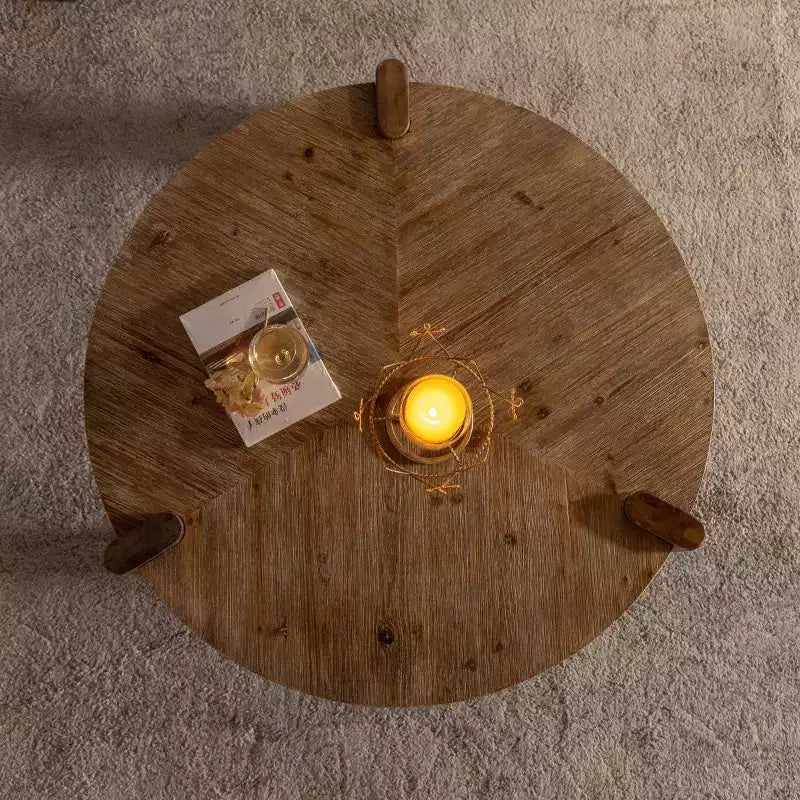 Tavolino da caffè rotondo in legno da 36" per soggiorno, tavolo centrale rustico da fattoria, gambe solide