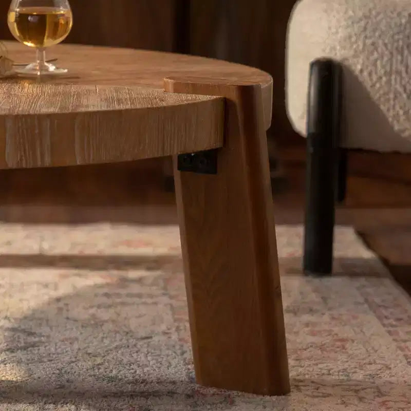 Tavolino da caffè rotondo in legno da 36" per soggiorno, tavolo centrale rustico da fattoria, gambe solide