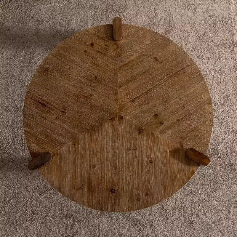 Tavolino da caffè rotondo in legno da 36" per soggiorno, tavolo centrale rustico da fattoria, gambe solide