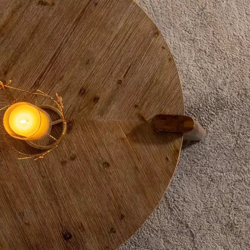 Tavolino da caffè rotondo in legno da 36" per soggiorno, tavolo centrale rustico da fattoria, gambe solide