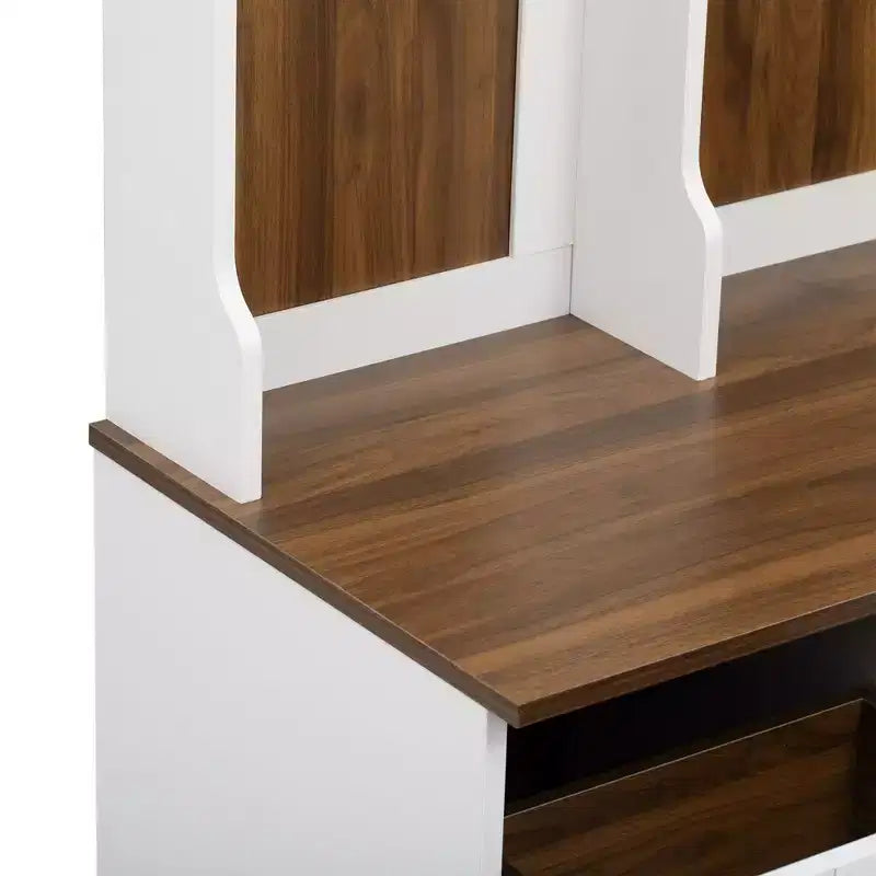 Appendiabiti da ingresso 5-in-1, 7 ganci e 2 cassetti, ripiani regolabili, marrone e bianco