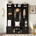 Okak 5-In-1 Coat Rack with 7 Sturdy Hooks and 2 Spacious Drawers, Wide Hall Tree with Adjustable Shelves and Metal Handles for Hallway, Black