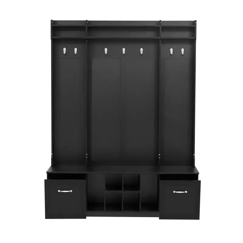Appendiabiti Hall Tree 5 in 1, 7 ganci e 2 cassetti, ripiani regolabili, nero