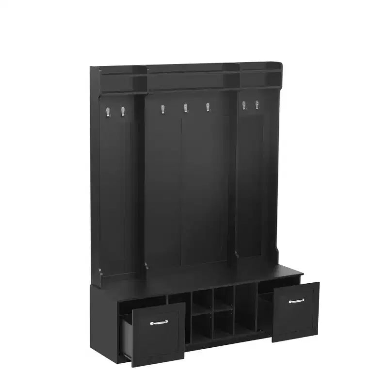 Appendiabiti Hall Tree 5 in 1, 7 ganci e 2 cassetti, ripiani regolabili, nero