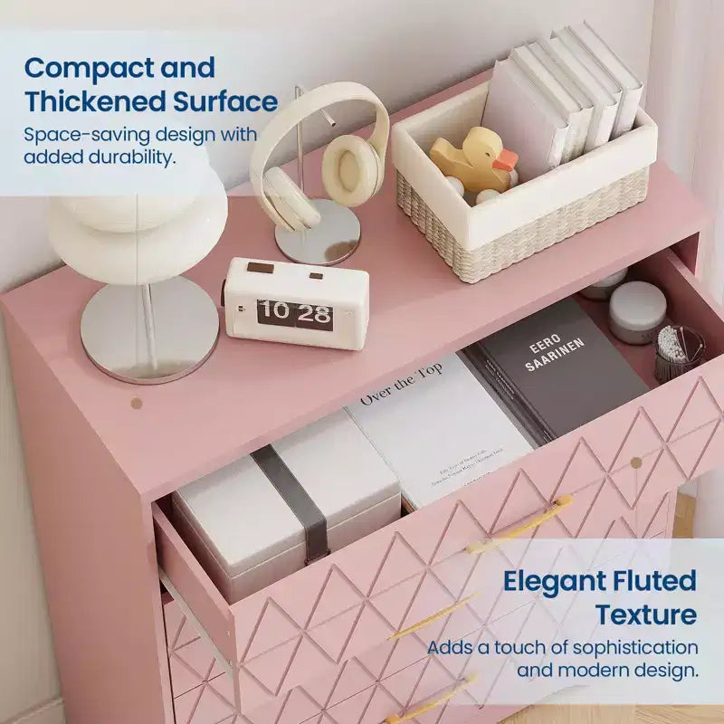Comò in legno per camera da letto con 4 cassetti, comò moderni alti, cassettiera ampia con maniglie dorate, comodino con cassetti, armadietto organizer