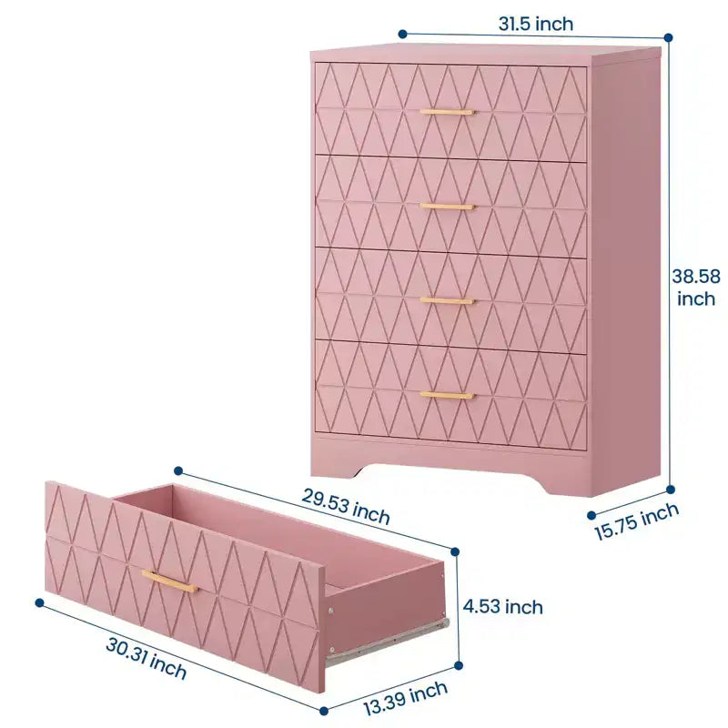 Comò in legno per camera da letto con 4 cassetti, comò moderni alti, cassettiera ampia con maniglie dorate, comodino con cassetti, armadietto organizer