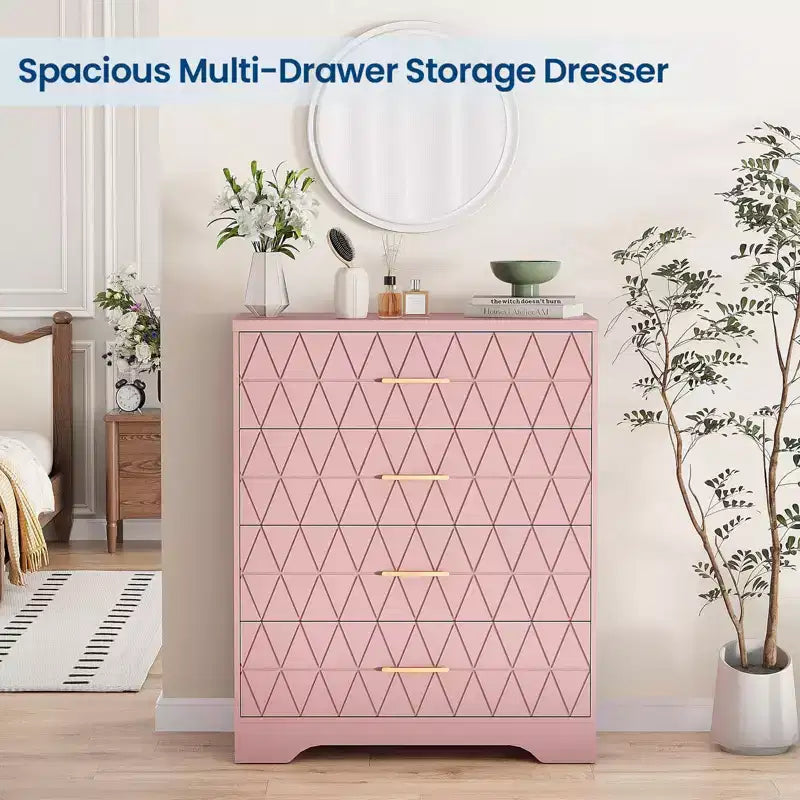 Comò in legno per camera da letto con 4 cassetti, comò moderni alti, cassettiera ampia con maniglie dorate, comodino con cassetti, armadietto organizer