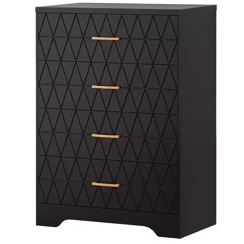 Comò in legno per camera da letto con 4 cassetti, comò moderni alti, cassettiera ampia con maniglie dorate, comodino con cassetti, armadietto organizer