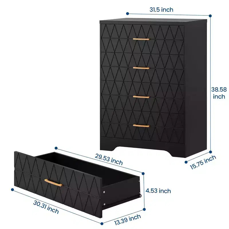 Comò in legno per camera da letto con 4 cassetti, comò moderni alti, cassettiera ampia con maniglie dorate, comodino con cassetti, armadietto organizer