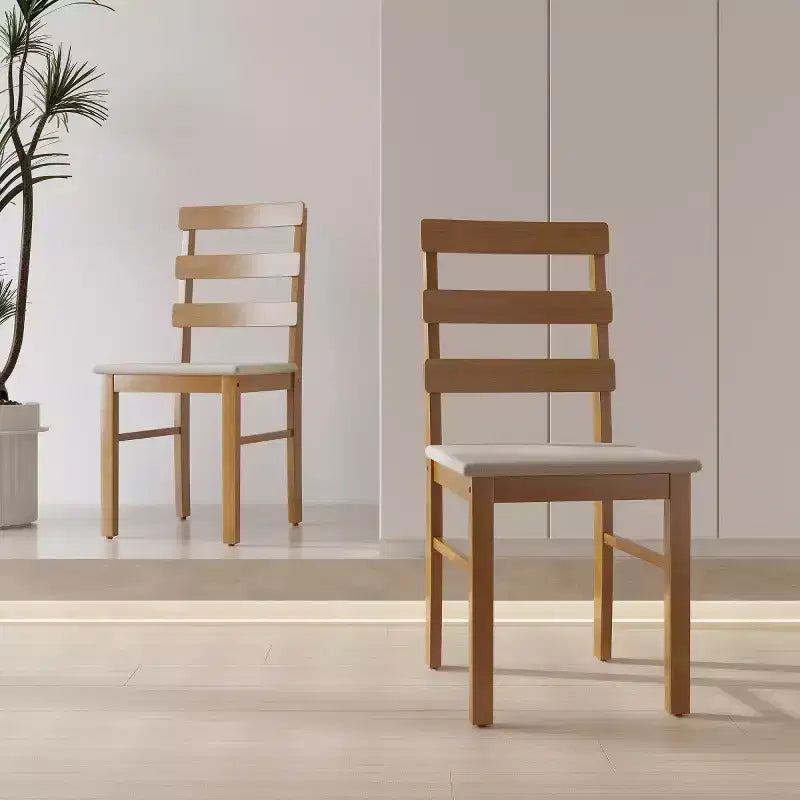 Set di 2 sedie da pranzo rustiche in legno massello con sedile imbottito – Senza braccioli, schienale a pioli