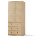 69.5 Wooden Wardrobe Armoire with 2 Louvered Doors, Freestanding Closet with Hanging Rod & Large Storage Cabinet for Bedroom, Natural