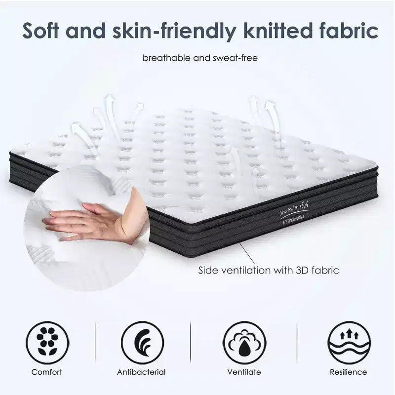 Materasso Ibrido Matrimoniale da 8'' con Memory Foam e Molle Insacchettate – Media Rigidità