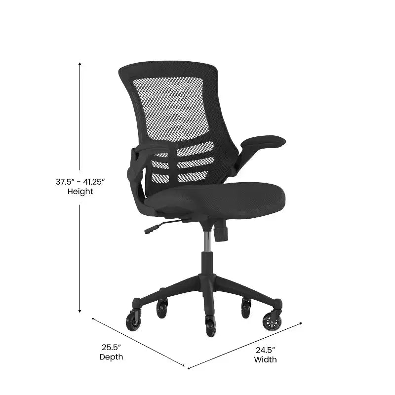 Sedia da ufficio ergonomica girevole a schienale medio con braccioli ribaltabili e ruote a rullo trasparenti