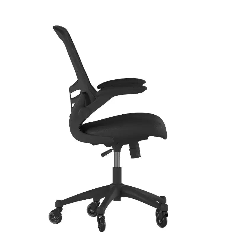 Sedia da ufficio ergonomica girevole a schienale medio con braccioli ribaltabili e ruote a rullo trasparenti