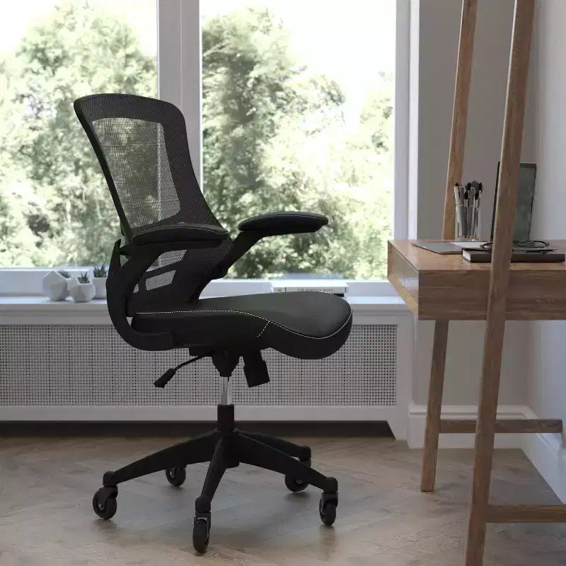 Mid-Back Swivel Ergonomic Task Office Chair with Flip-Up Arms & Transparent Roller Wheels