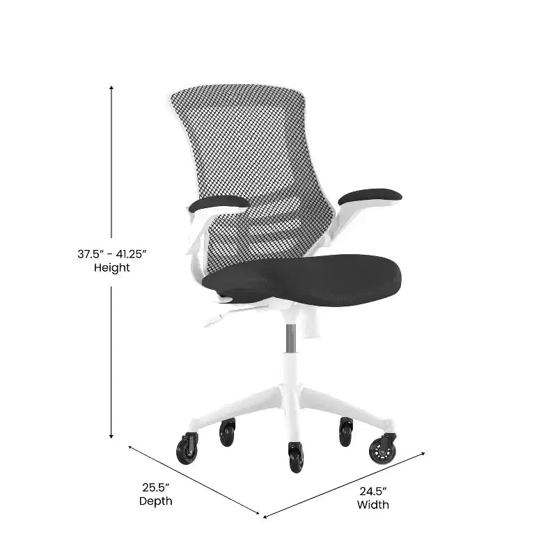 Sedia da ufficio ergonomica girevole a schienale medio con braccioli ribaltabili e ruote a rullo trasparenti