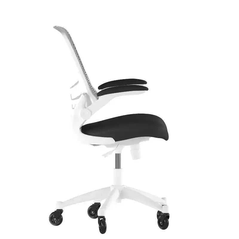 Sedia da ufficio ergonomica girevole a schienale medio con braccioli ribaltabili e ruote a rullo trasparenti