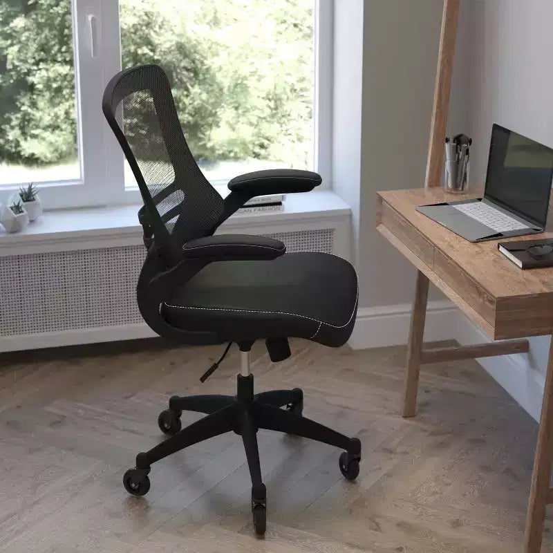 Mid-Back Swivel Ergonomic Task Office Chair with Flip-Up Arms & Transparent Roller Wheels